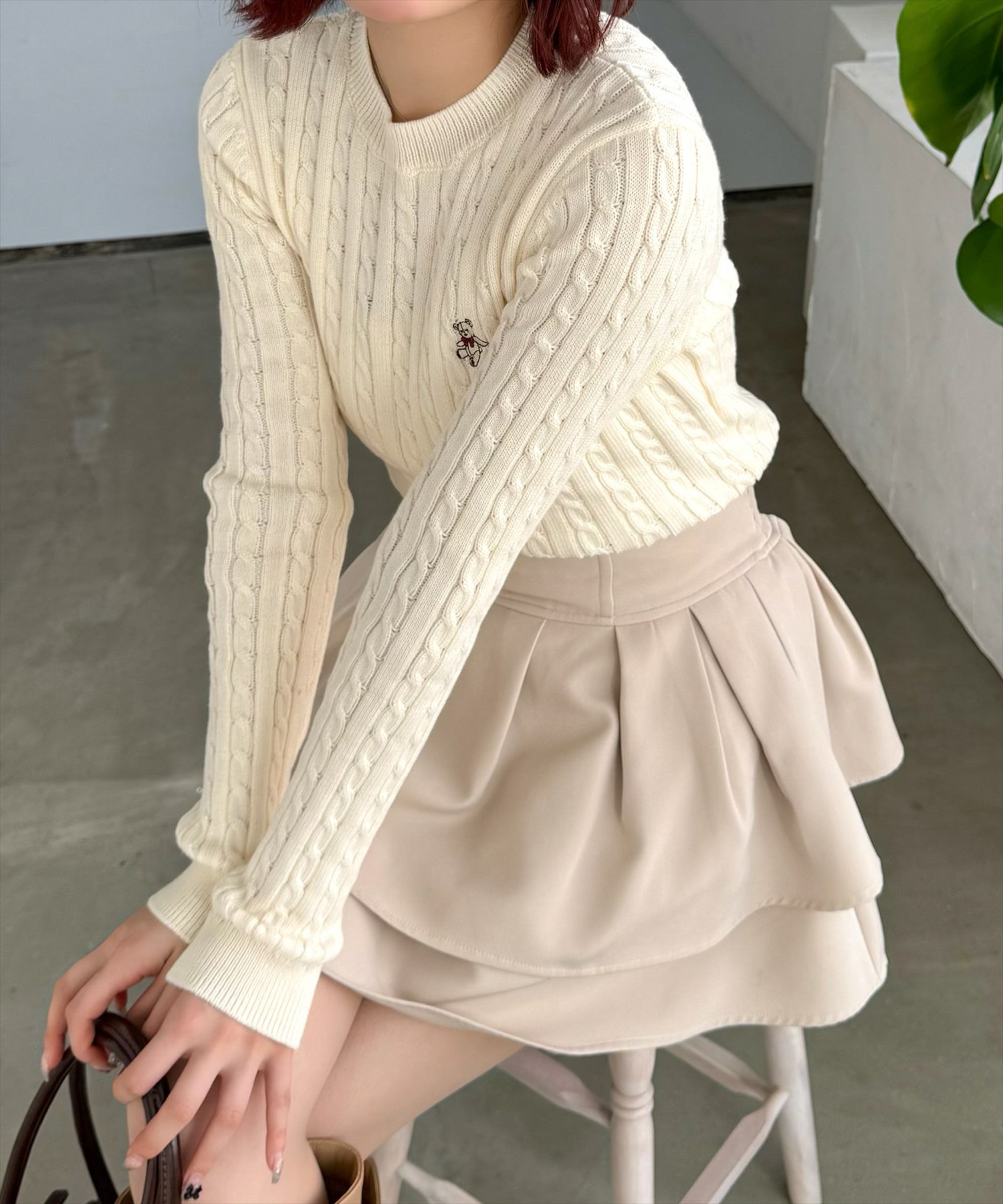 clear≪SS新作≫クマ刺繍総ケーブルニットトップス[CL9041/2