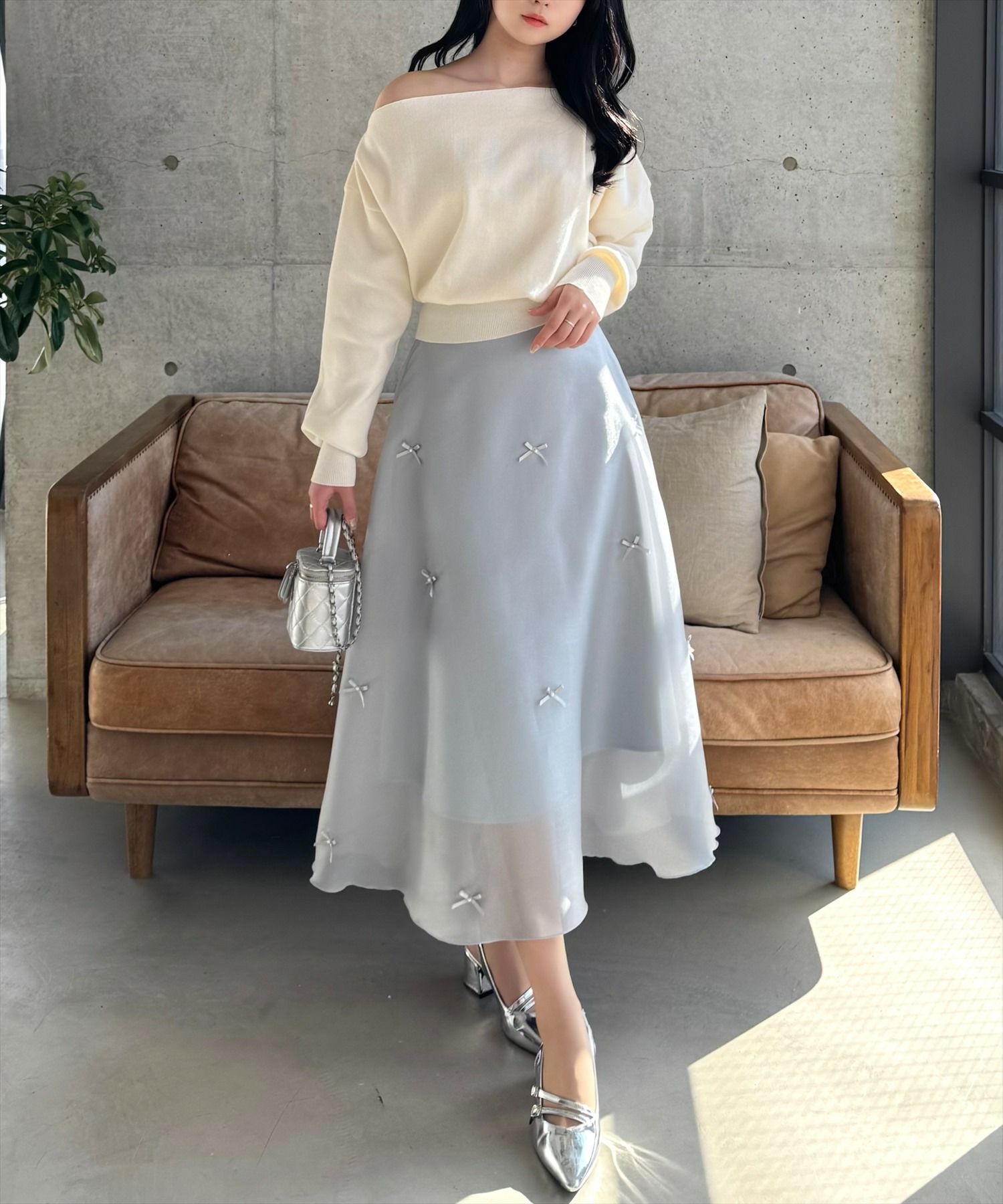 CLEAR BASIC≪SS新作≫ワンポイント刺繍ワンショル2wayニット