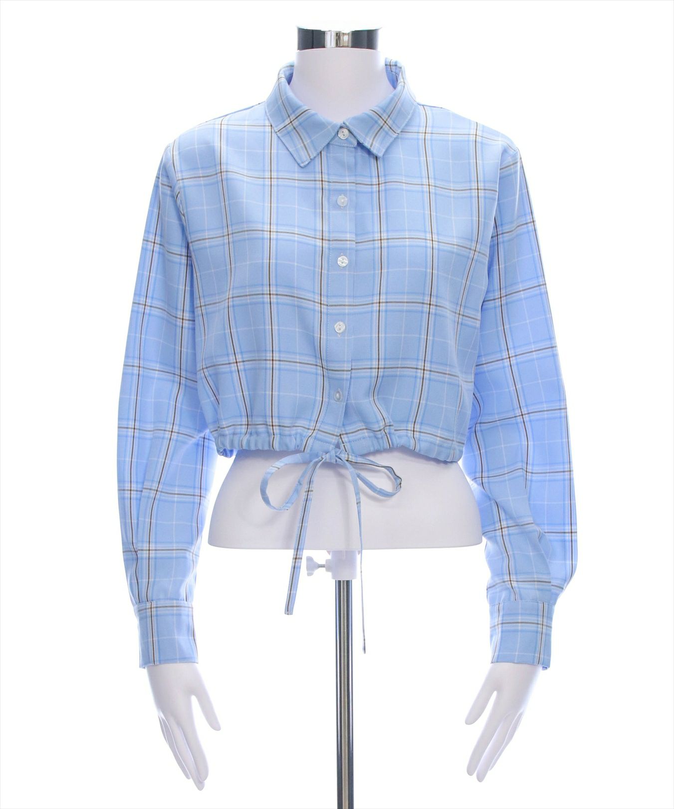campus チェック柄 フリルシャツ ショート丈 LACーVERT ブラウス シャツ ショート丈チェックシャツ