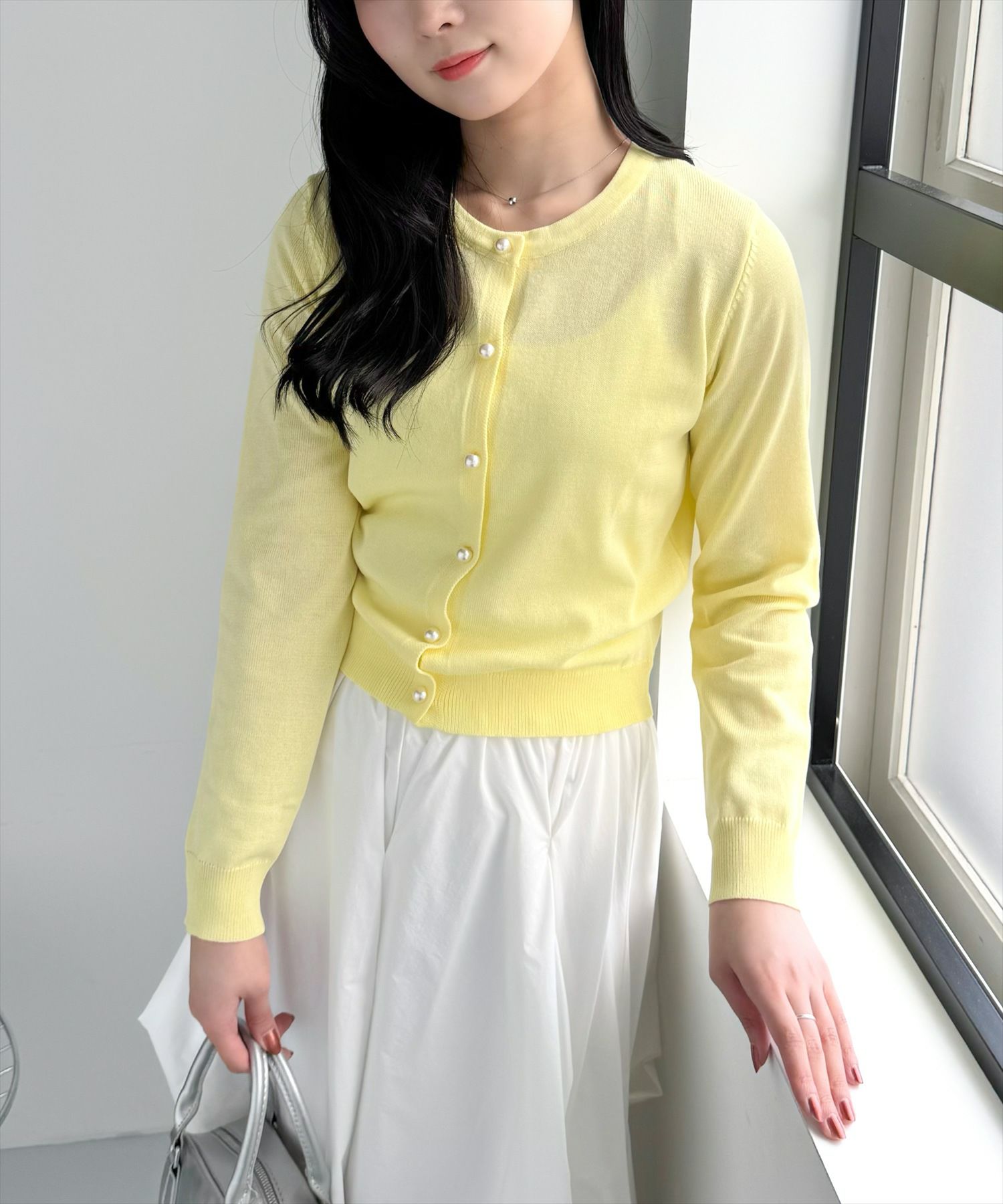 CLEAR BASIC≪SS新作≫パールボタン長袖ニットカーディガン CLEAR BASIC≪SS新作≫パールボタン長袖ニットカーディガン