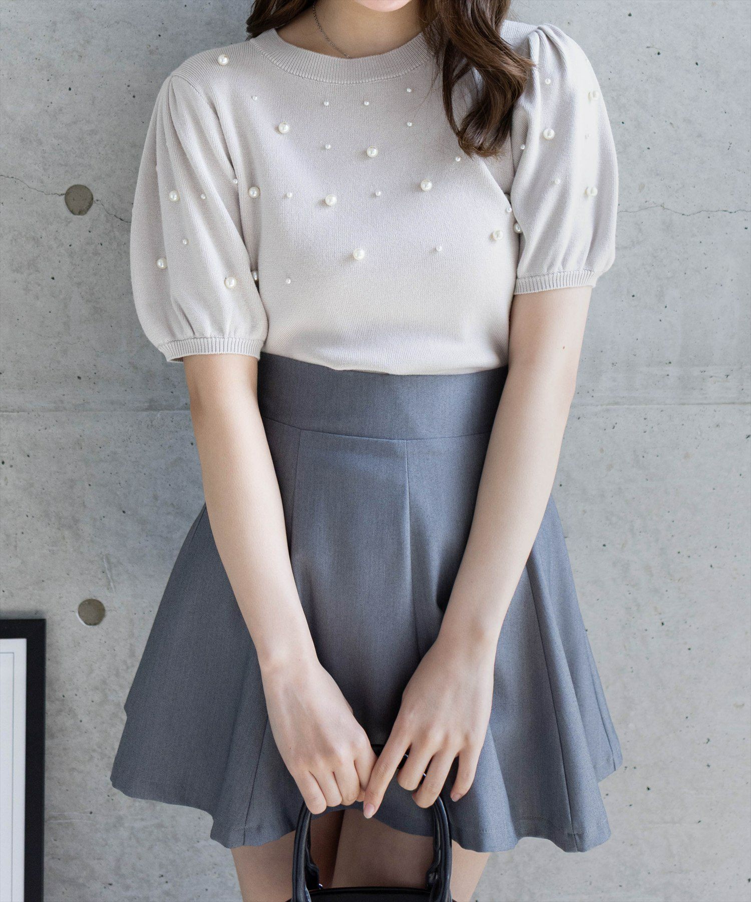 BLANC 半袖トップス CLEAR BASIC≪SS新作≫パール付き半袖ニットトップス[CL9139