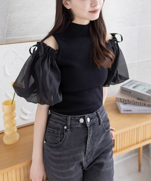 新品❤️ARCHIVIO ブラック 半袖セーター AVIREX ニット セーター 「直営店限定」BOTTLE NECK SLEEVE