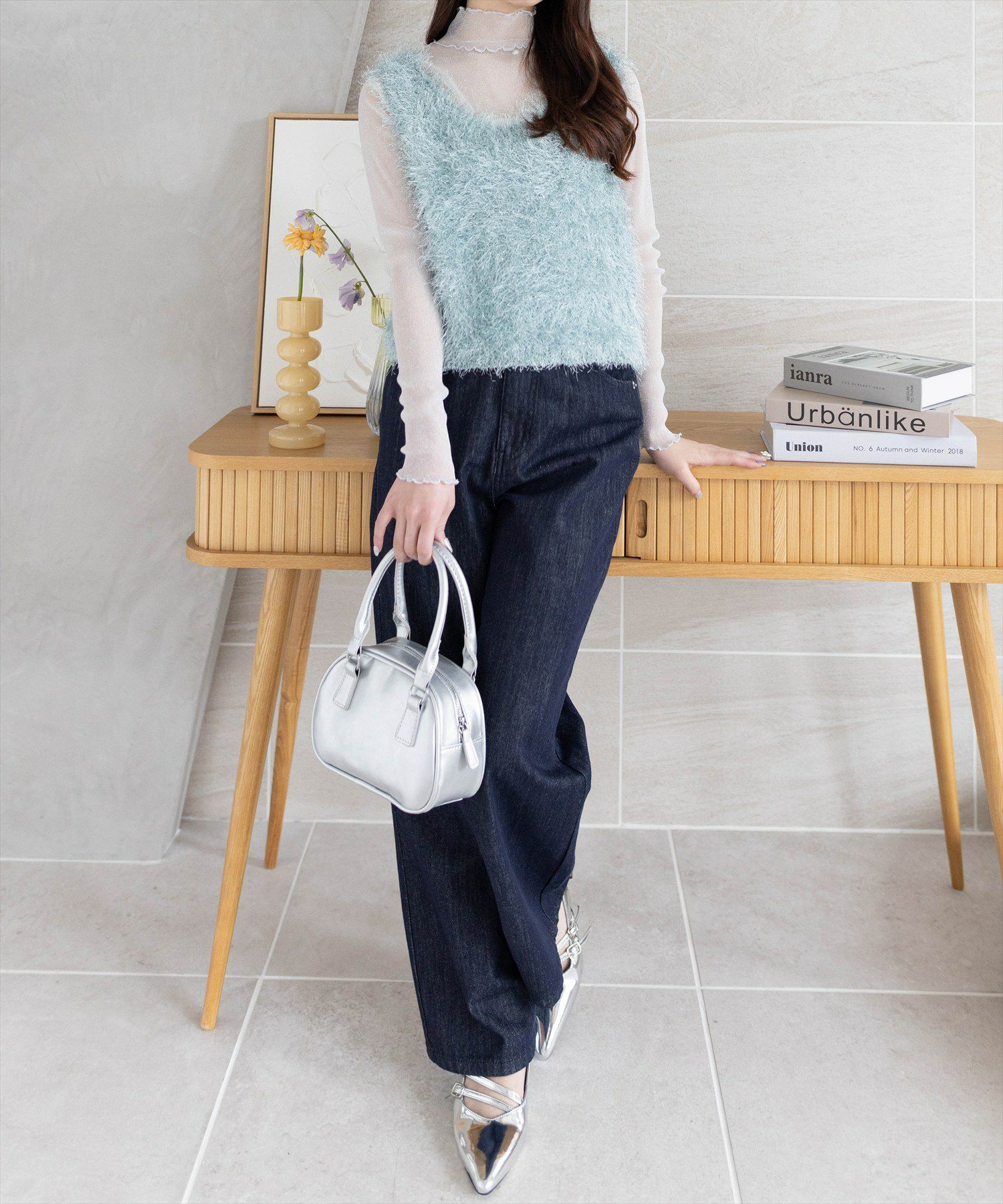 CALMER / カルメール 23SS 23080256504010 SILVER ラメ ニットベスト CALMER】23080256504010 SILVER ラメニットベスト ベスト/ジレ