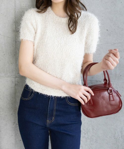 CLEAR BASIC≪SS新作≫ラメシャギー半袖ニットトップス[CL9223 CLEAR BASIC≪SS新作≫ラメシャギー半袖ニットトップス[CL9223