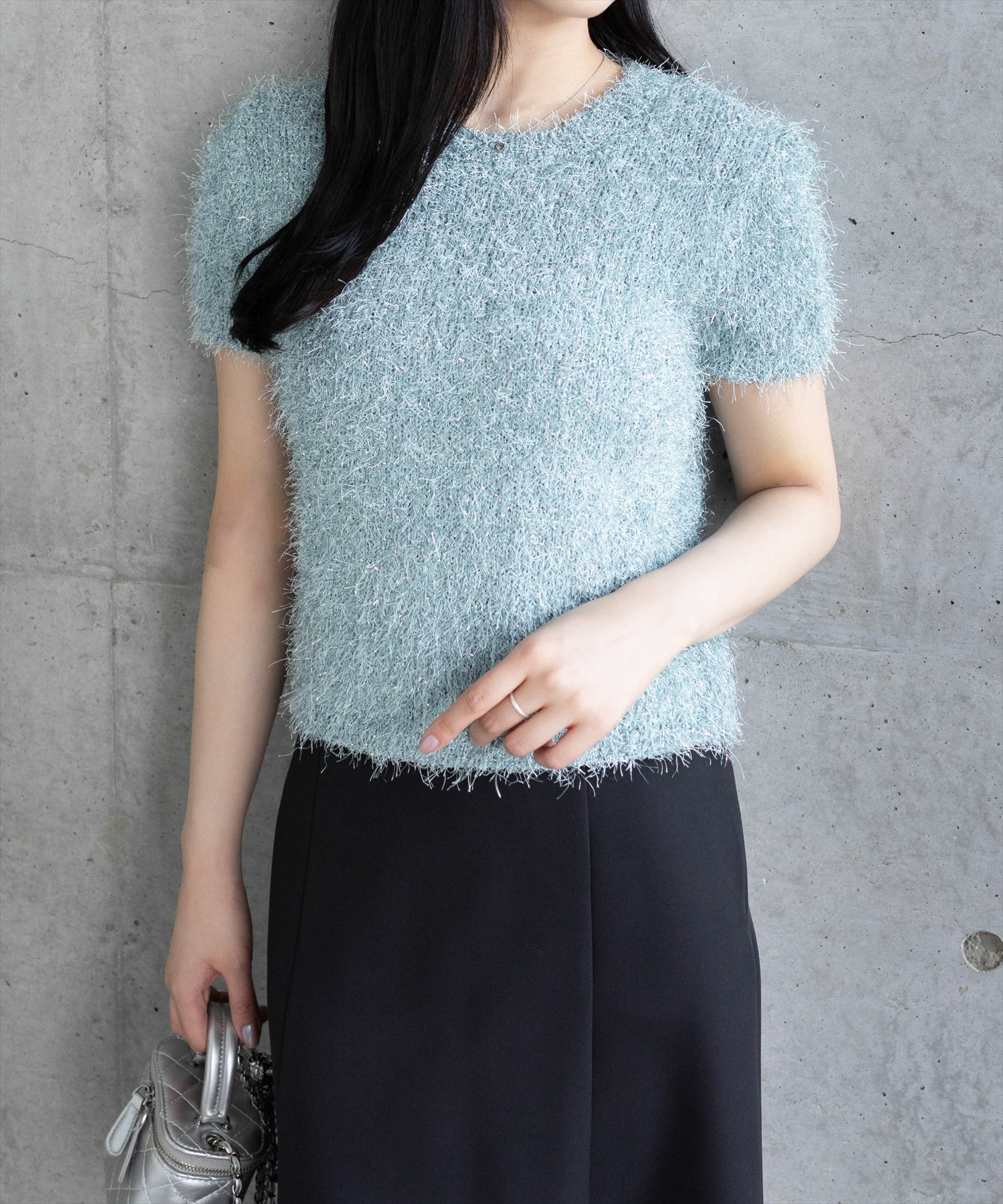 CLEAR BASIC≪SS新作≫ラメシャギー半袖ニットトップス[CL9223