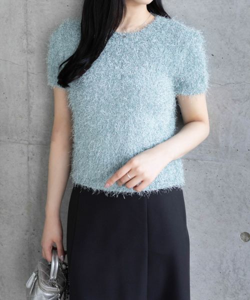 CLEAR BASIC≪SS新作≫ラメシャギー半袖ニットトップス[CL9223 CLEAR BASIC≪SS新作≫ラメシャギー半袖ニットトップス[CL9223