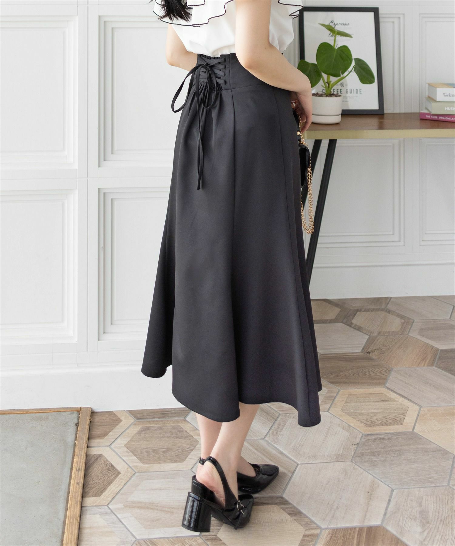 ローズ柄 ゴブラン フリル レースアップ マーメイドスカート トッコクローゼット tocco closet 後ろレースアップリボン