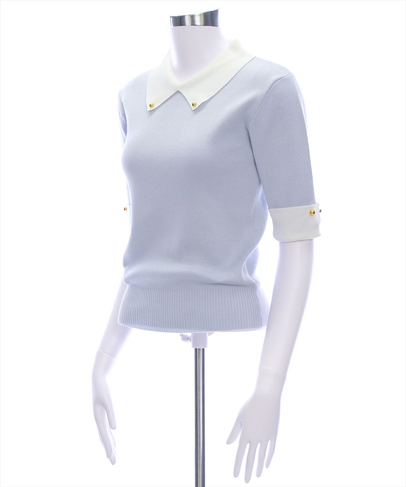 clear≪SS新作≫配色襟五分袖ニットトップス[CL9116