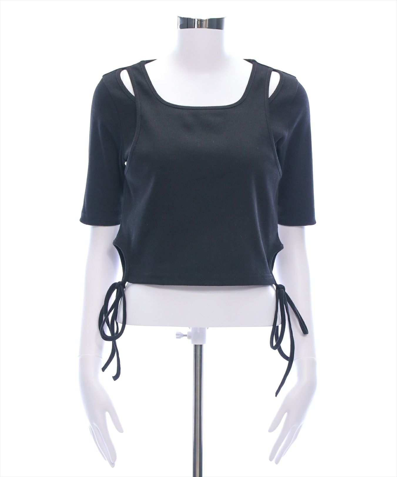 clear≪WEB先行販売/SS新作≫ストラップクロップド5分袖トップス
