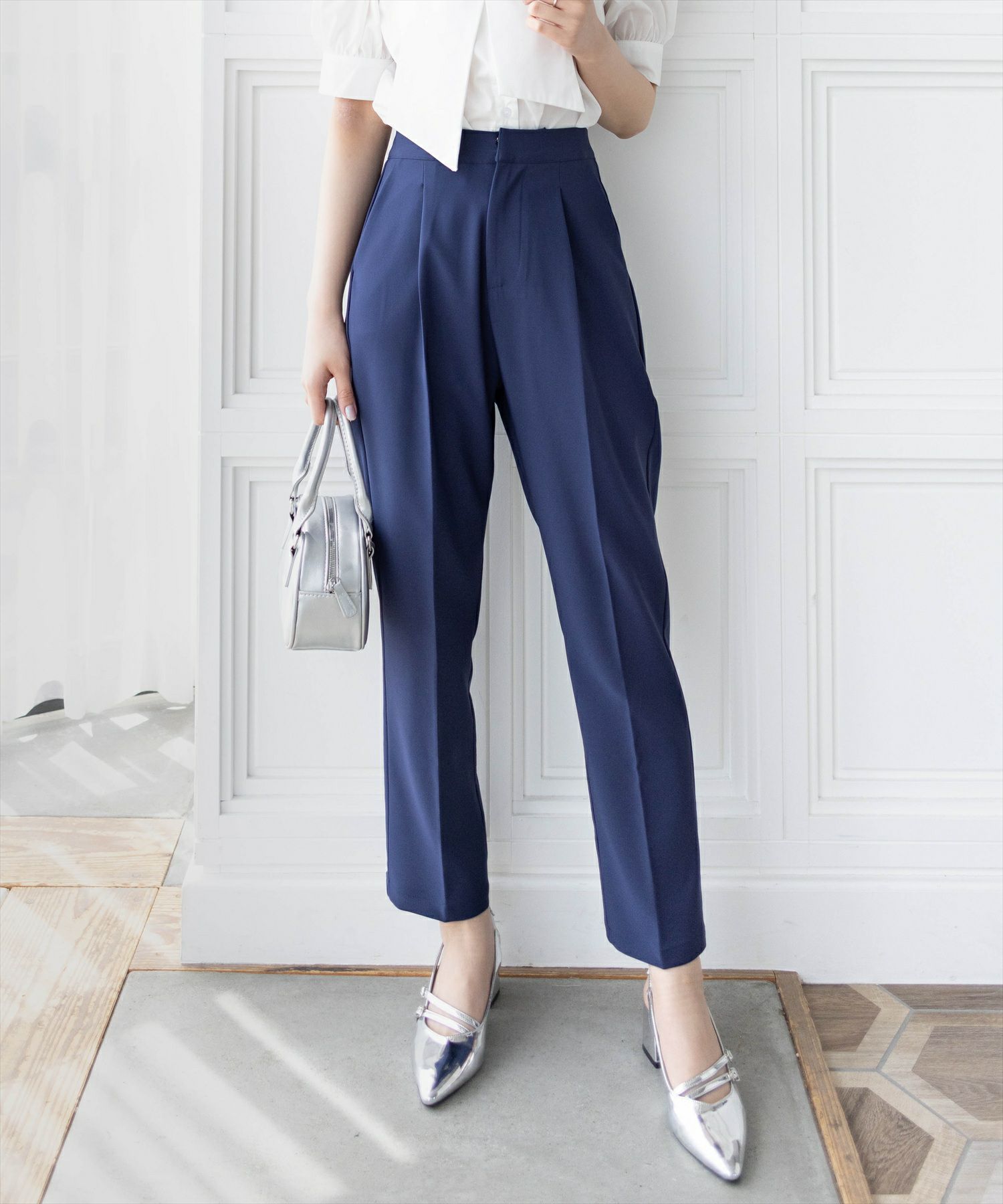 CLEAR BASIC≪再入荷≫前ジップストレッチテーパードパンツ