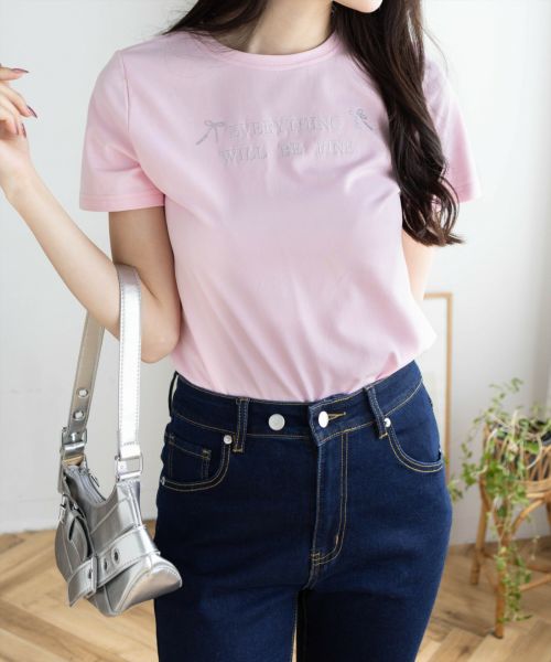 clear≪WEB先行販売/SS新作≫ラインストーンリボンロゴTシャツ