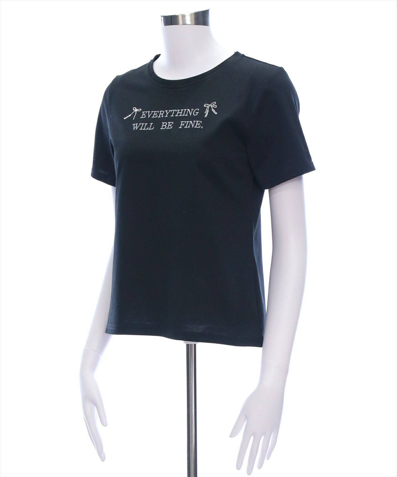 売れ筋がひクリスマスプレゼント！ clear≪WEB先行販売/SS新作≫ラインストーンリボンロゴTシャツ トップス