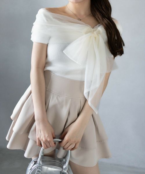 リボンファンシーニットトップス アイボリー フリーサイズ SLY | COLLAR ZIP CROP 2P トップス (ニット ) |SHEL'TTER WEBSTORE