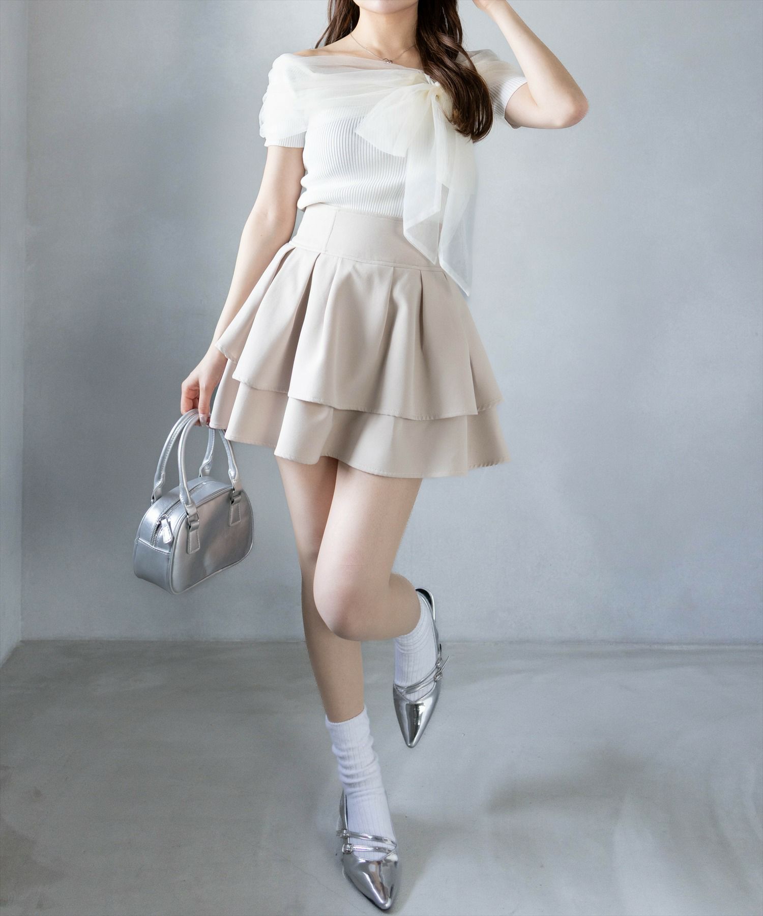 rienda | ペプラムチュールコンビKnit TOP (ニット ) |SHEL'TTER
