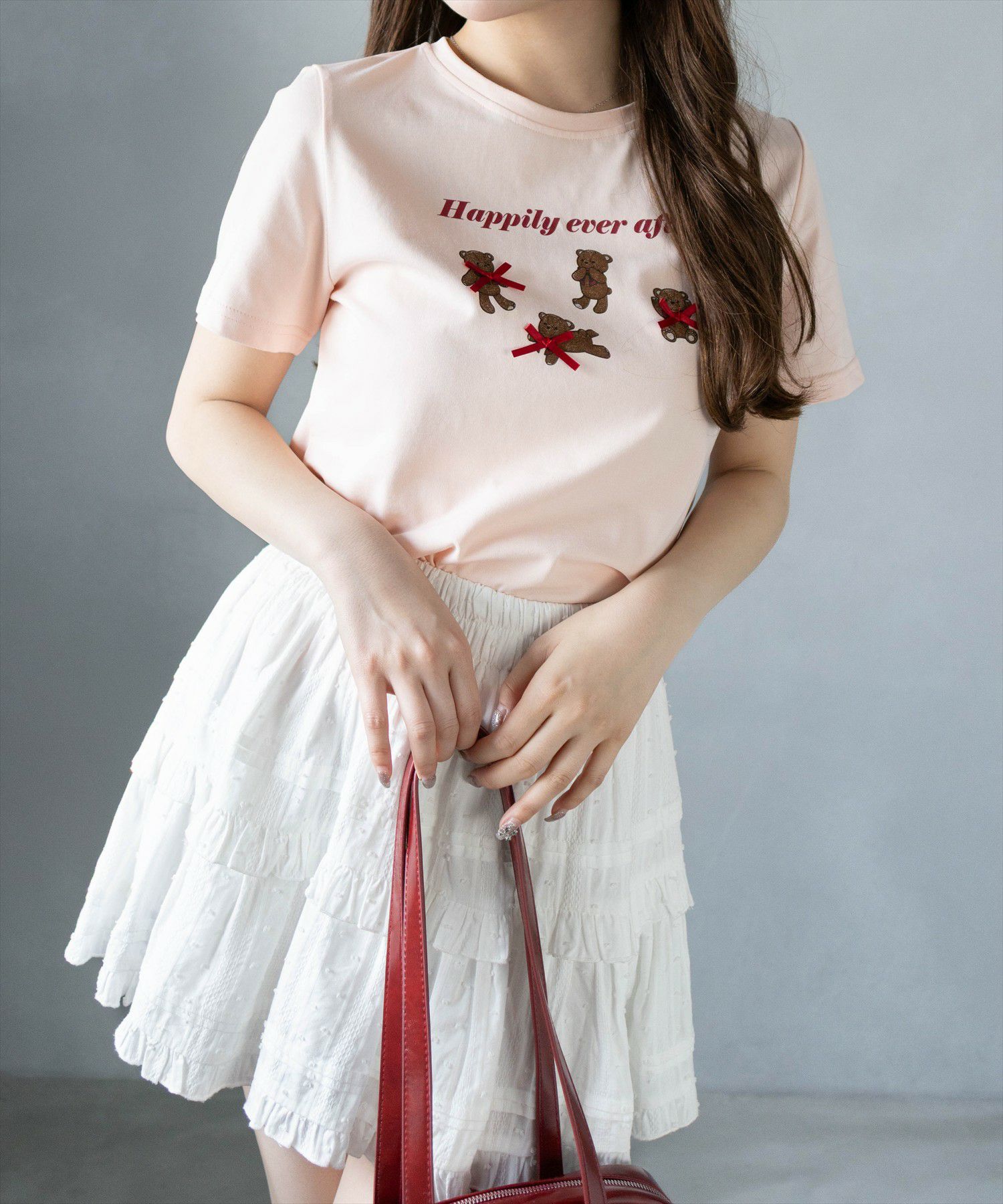 clear≪WEB先行販売/SS新作≫クマプリントリボン付きTシャツ