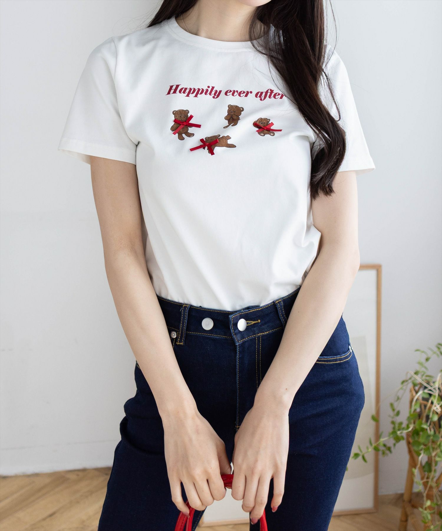 clear≪WEB先行販売/SS新作≫クマプリントリボン付きTシャツ