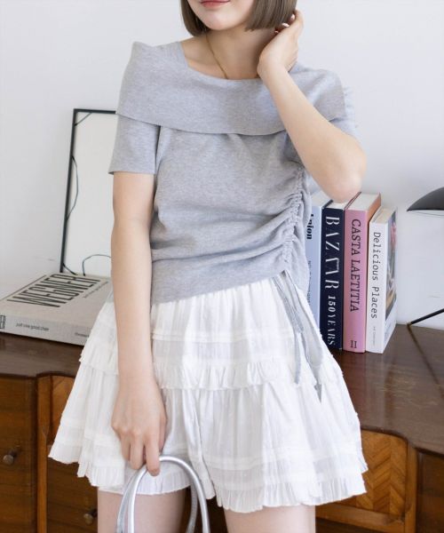 clear≪SS新作≫サイドドロスト半袖ニットトップス[CL9238