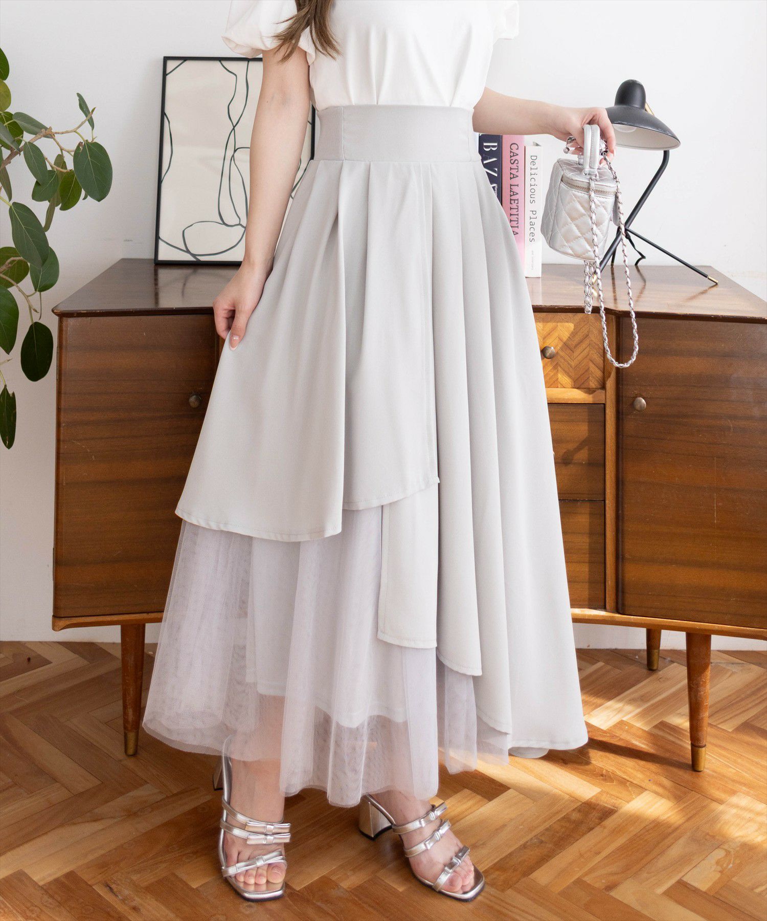 スカート 異素材 チュール PUレザー アシンメトリー 可愛い S~XL アシンメトリーチュールスカート – FACE SANS FARD