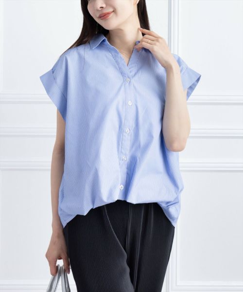 極美品　SHIPS 裾 フレア フレンチ スリーブ ブラウス　ブルー　近年モデル 極美品 SHIPS 裾 フレア フレンチ スリーブ ブラウス ブルー