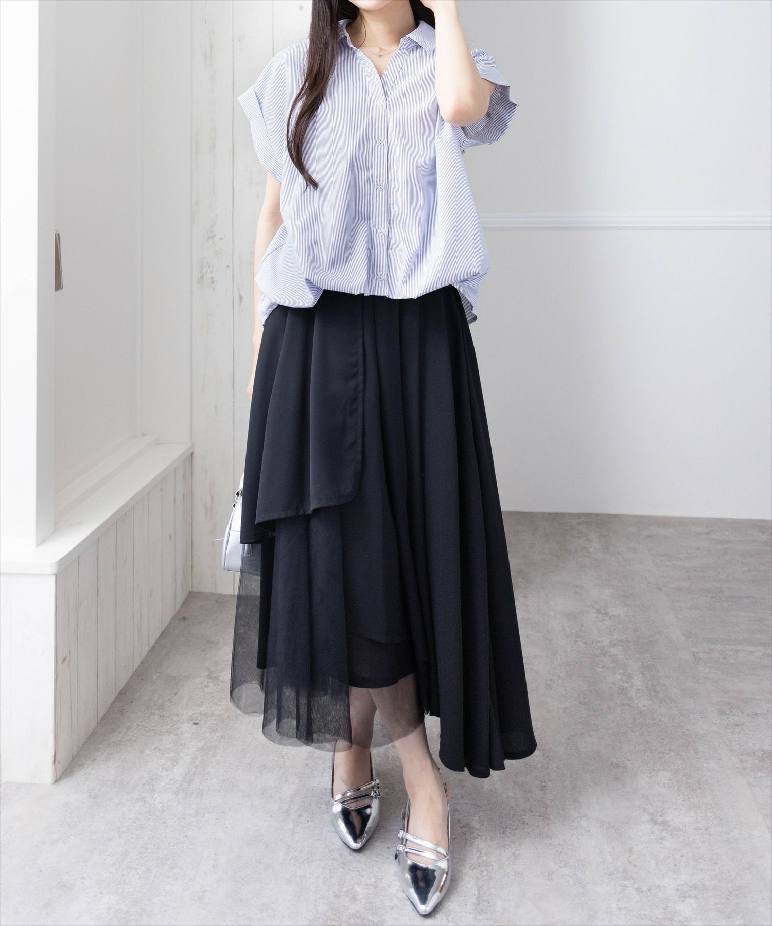 165cm/オフホワイトストライプ着用