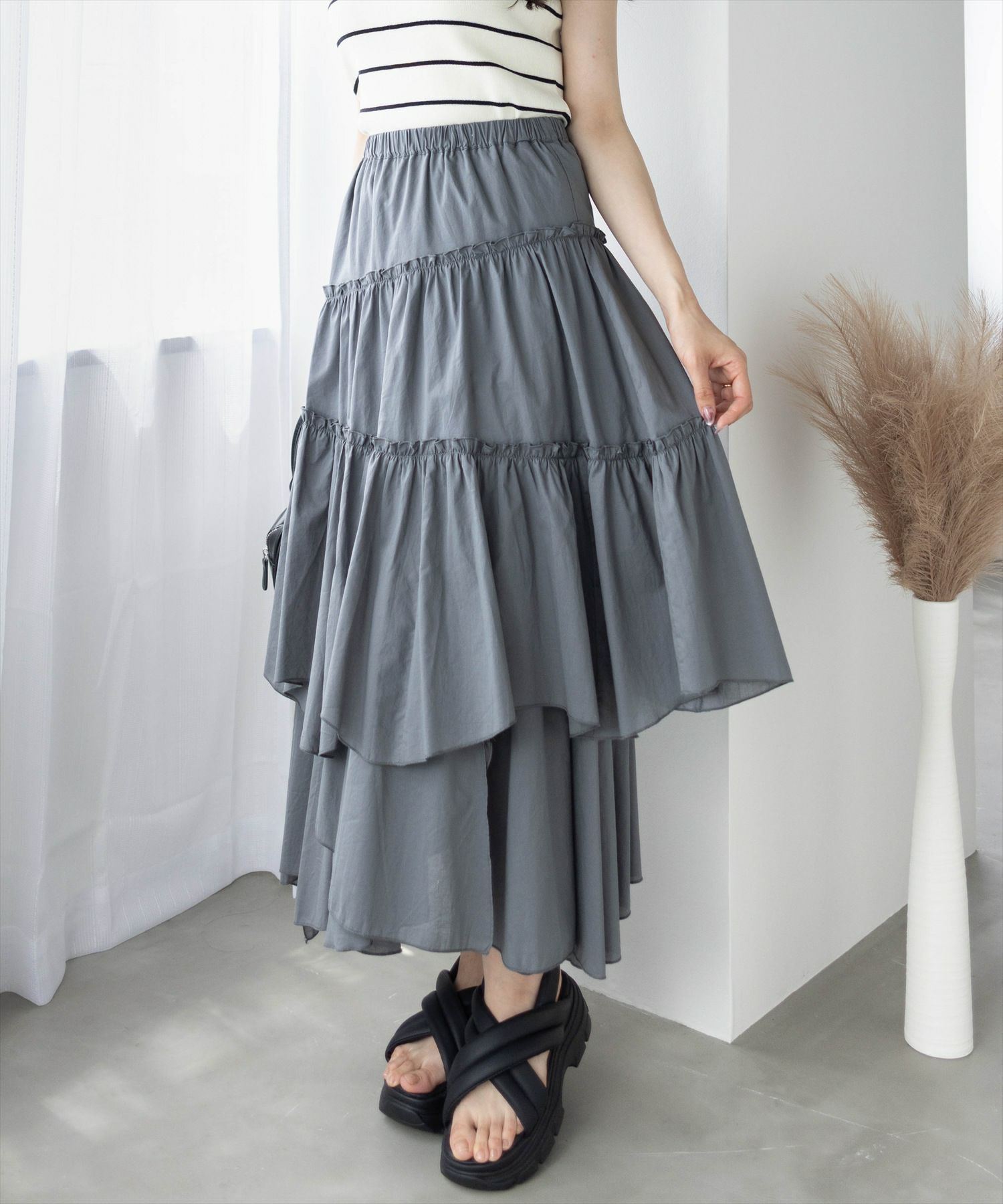 フォクシーティアードフリル 鮮やかグリーンskirt42 AMBIDEX Store ボタニカルプリント ティアードスカート(F