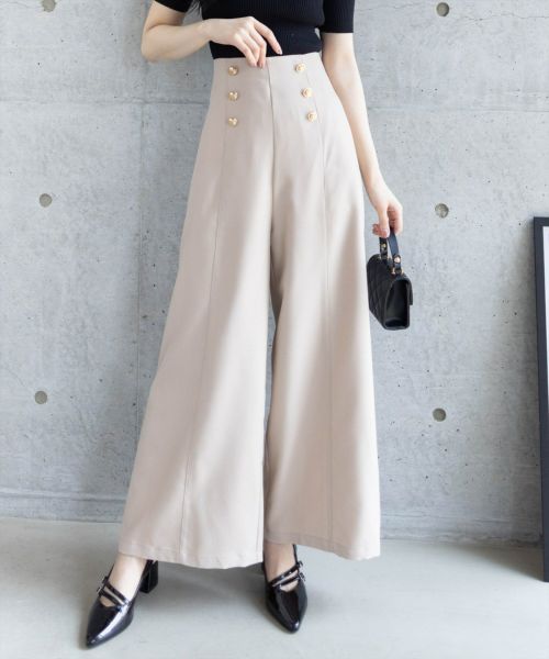 CLEAR BASIC≪SS新作≫ダブルボタンハイウエストワイドパンツ
