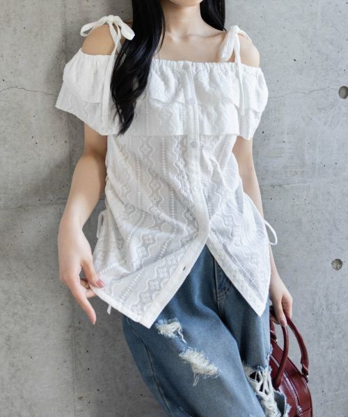レースドロストブラウス SLY ブラウス シャツ RANDOM DROST LACE SH ランダム ドロスト