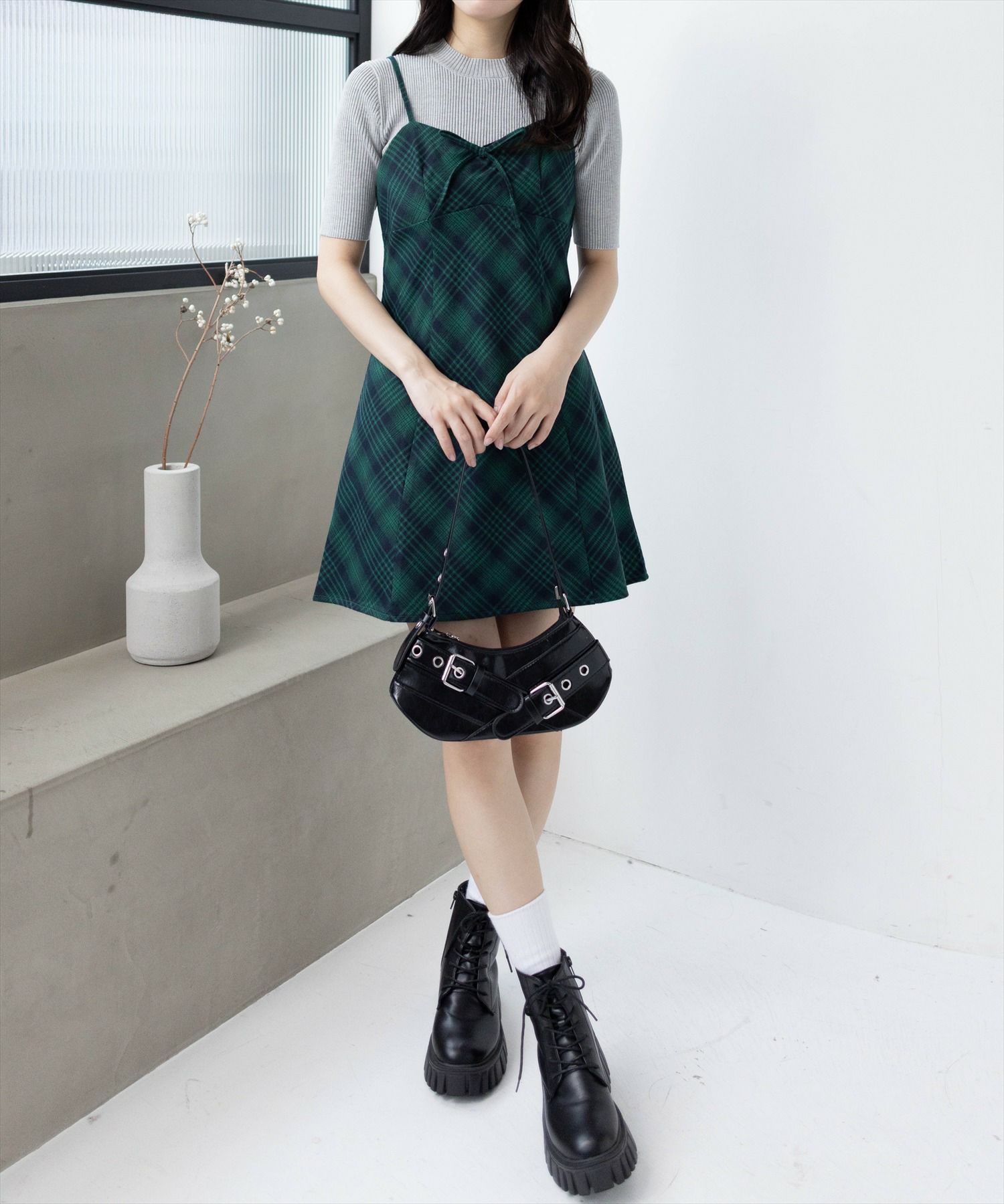 clear≪SS新作≫リボン付きチェックミニワンピース[CL9307