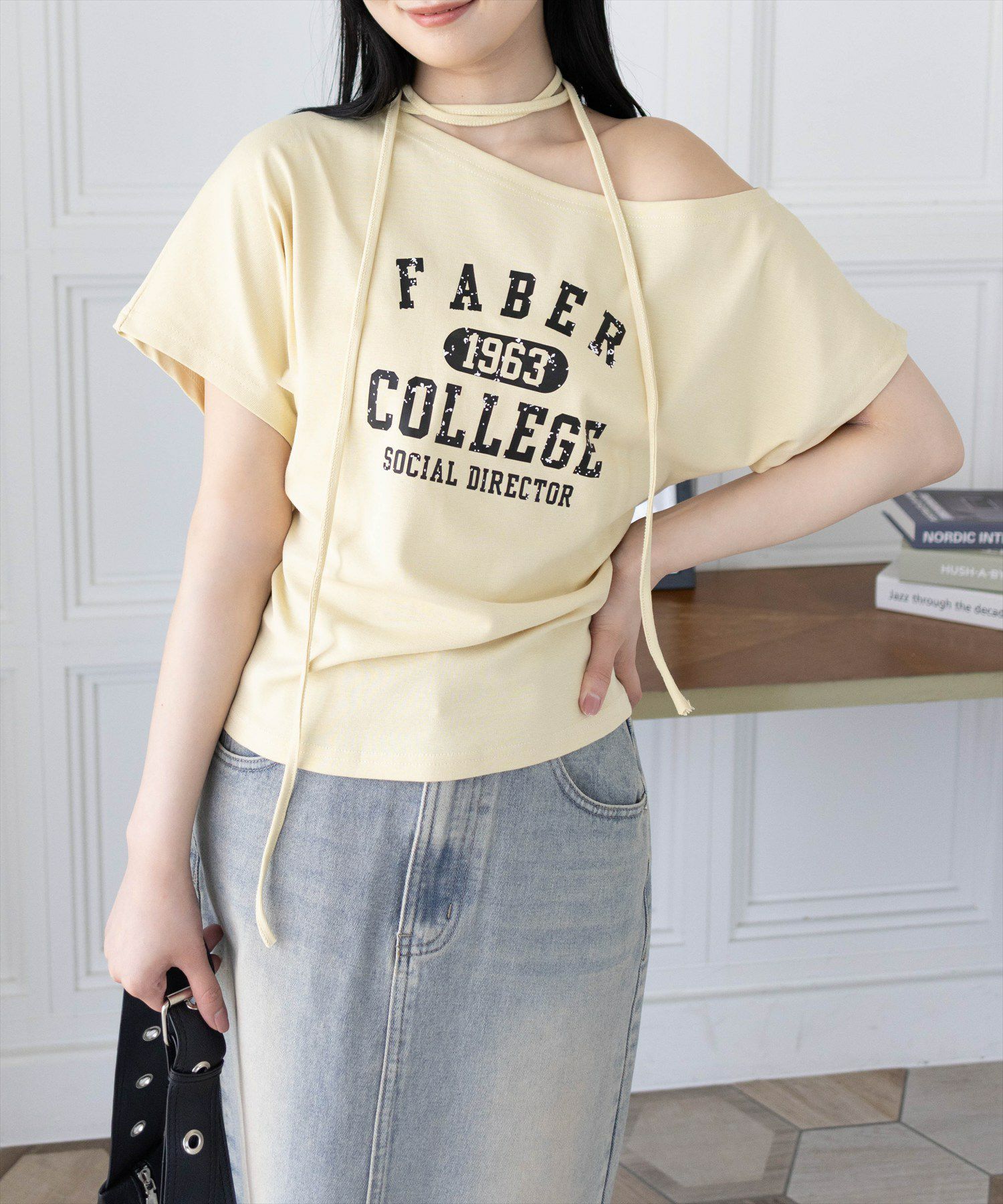 tシャツ チョーカー付きプルオーバー レディース axes femme tシャツ チョーカー付コルセット風プルオーバー