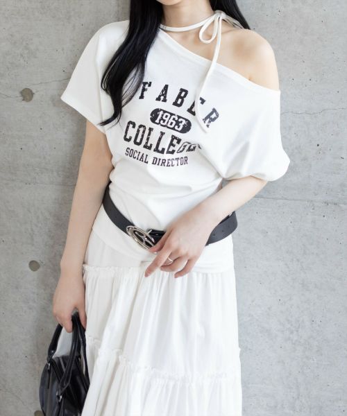 tシャツ チョーカー付きプルオーバー レディース clear≪SS新作≫チョーカー付きワンショルロゴTシャツ[CL9347