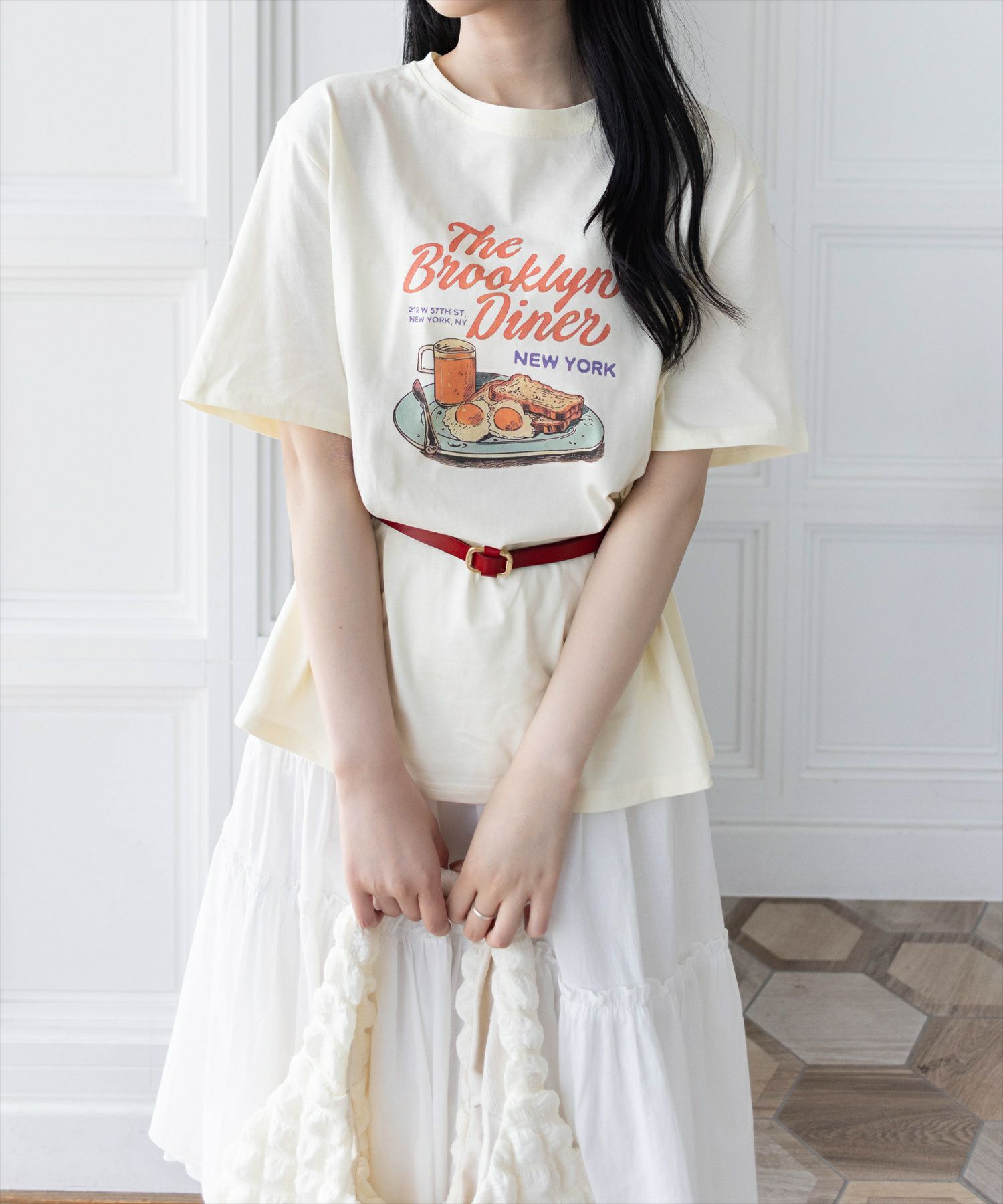 グラフィックプリント 半袖Tシャツ ホワイト/グリーン 2457-1145-de1.jpg