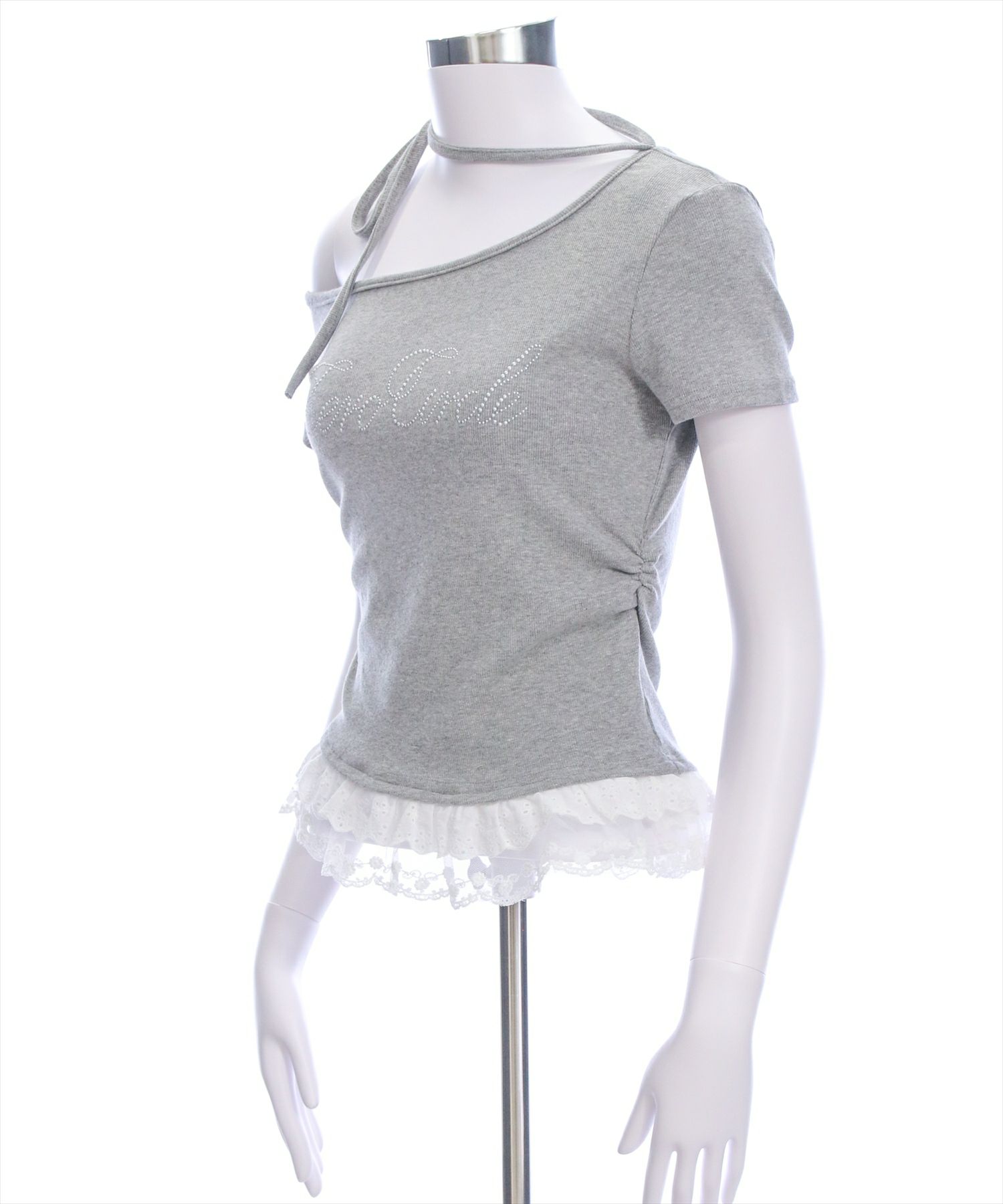 clear≪再入荷≫レースフリルロゴ入りレイヤード風カットソー