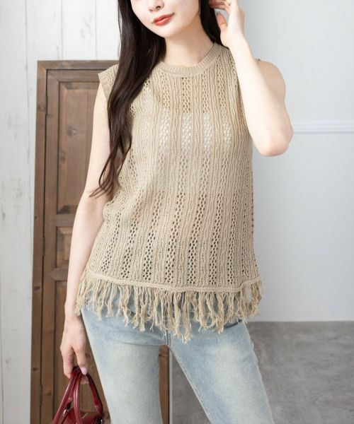 THE BIBIO ROJECT CITY SHOP/フリンジメッシュトップス THE BIBIO ROJECT CITY SHOP/フリンジメッシュトップス