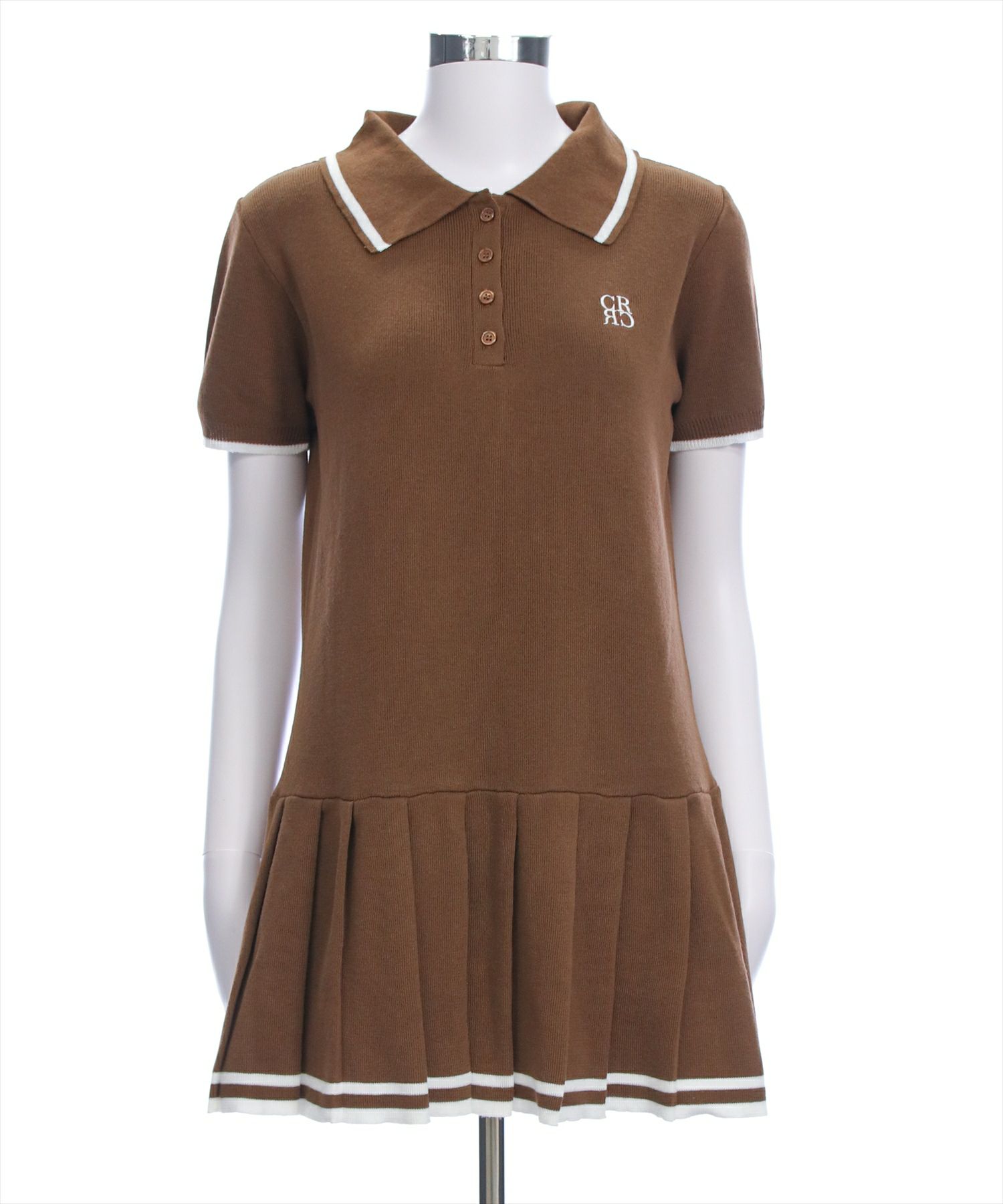 安心追跡付【KAREN MILLEN】PUニットプリーツミニワンピ clear≪SS新作≫ポロ襟ニットプリーツミニワンピース[CL9334