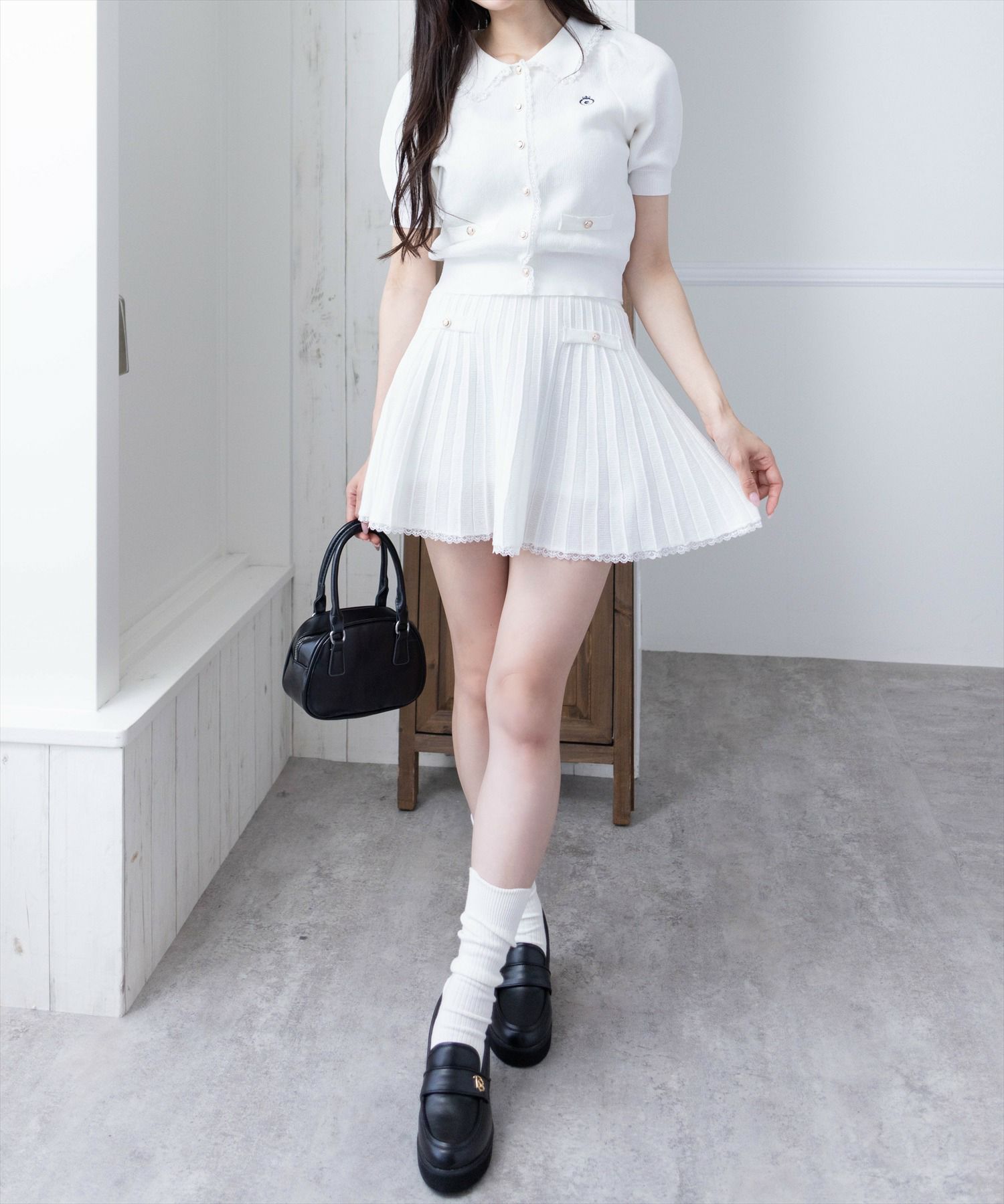 clear≪SS新作≫ポロ襟縁取りレースニット＆スカート