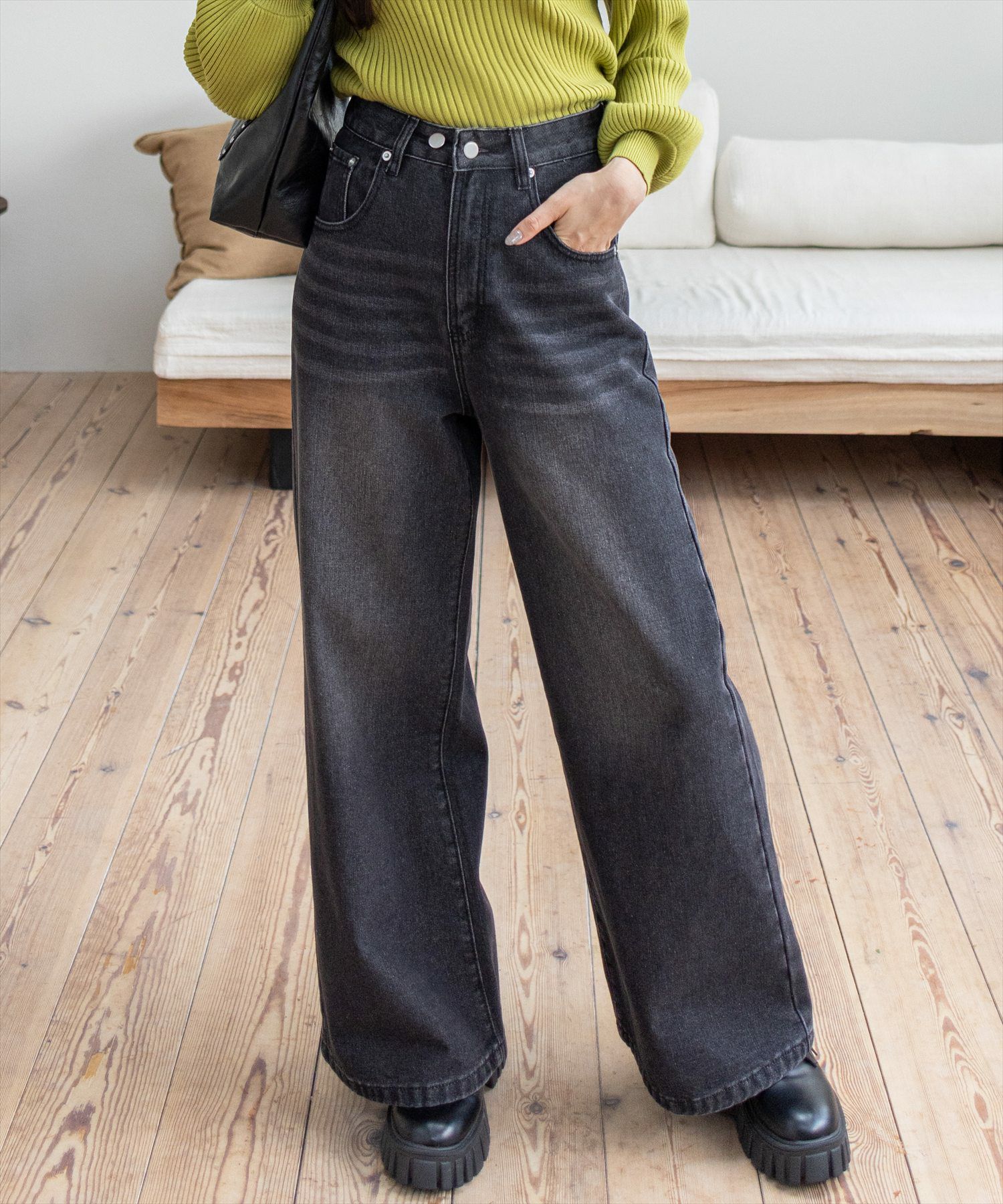 BLUE MARBLE ワイドブラックデニム SEVEN BY SEVEN Ex Item 『MARBLE DENIM PANTS』 | IN ONLINE STORE