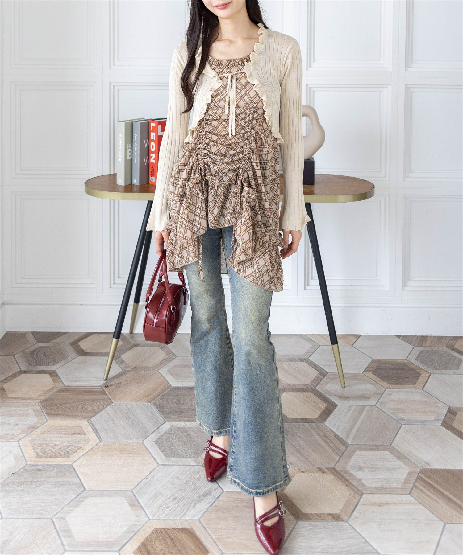 clear≪AW新作≫チェック柄シャーリングシアーチュニック[CL9444