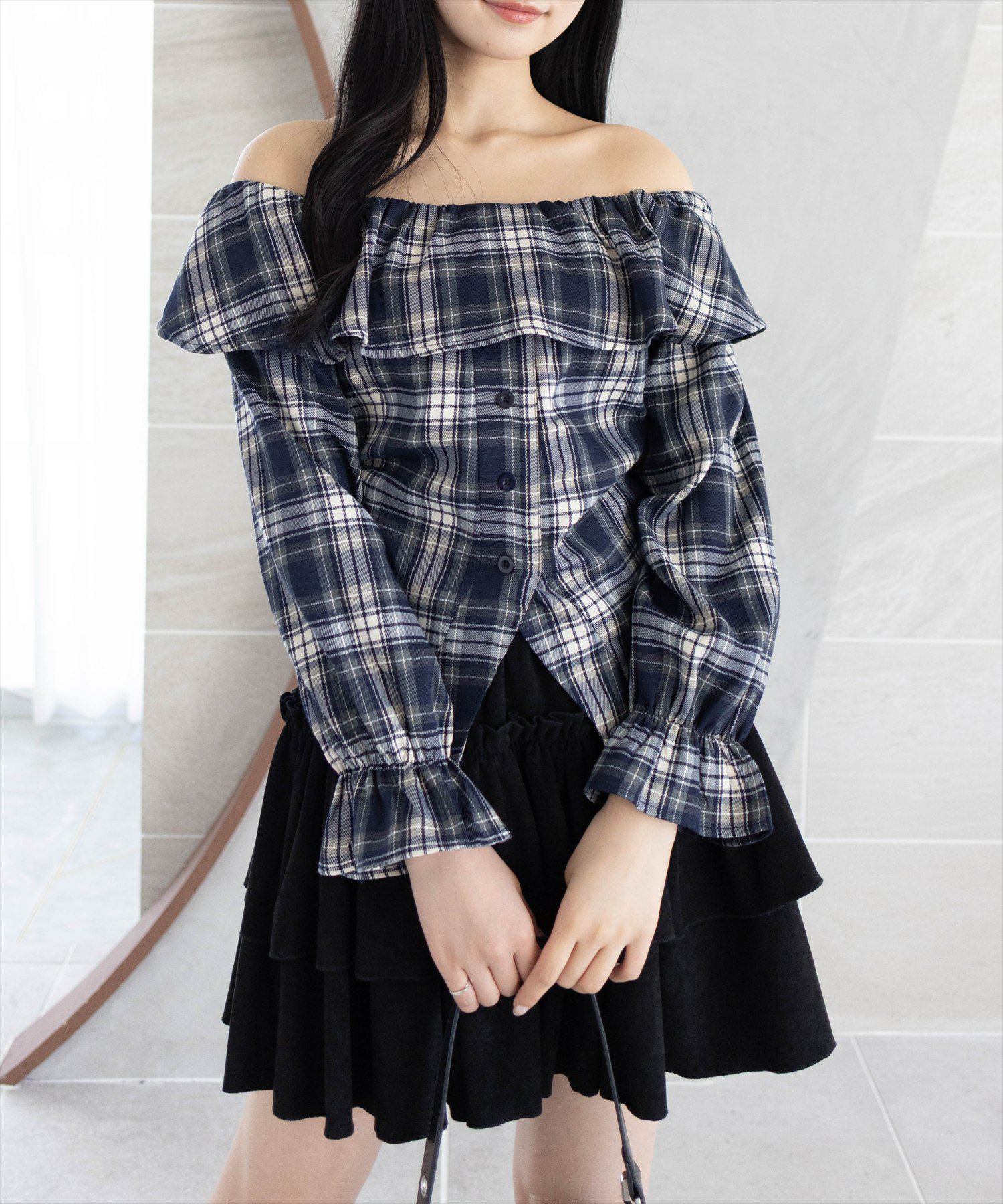 clear チェック柄オフショル長袖ブラウス[CL9449] | レディース