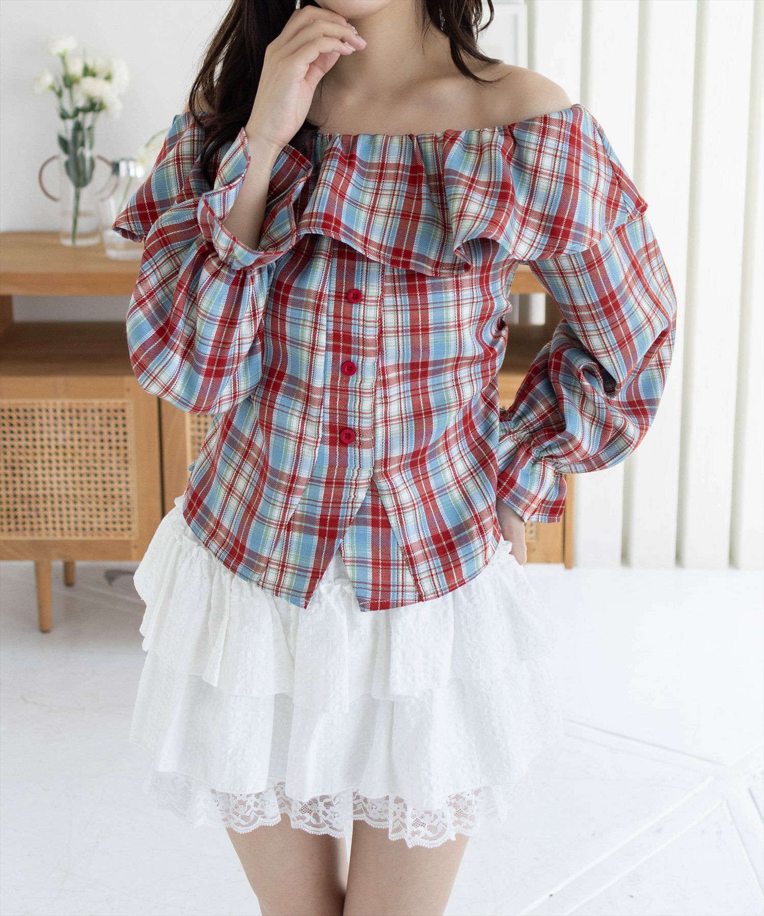 clear チェック柄オフショル長袖ブラウス[CL9449] | レディース