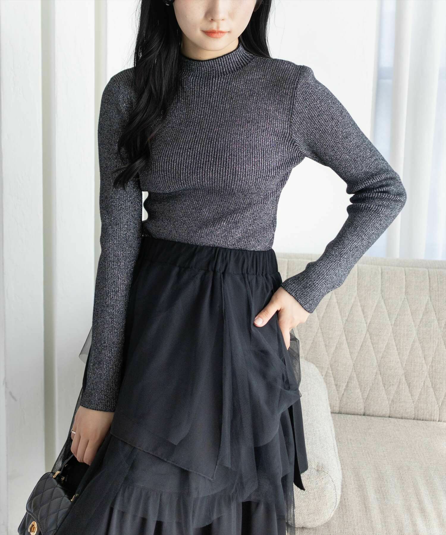 CLEAR BASIC≪AW新作≫ドレープデザイン長袖カットソートップス