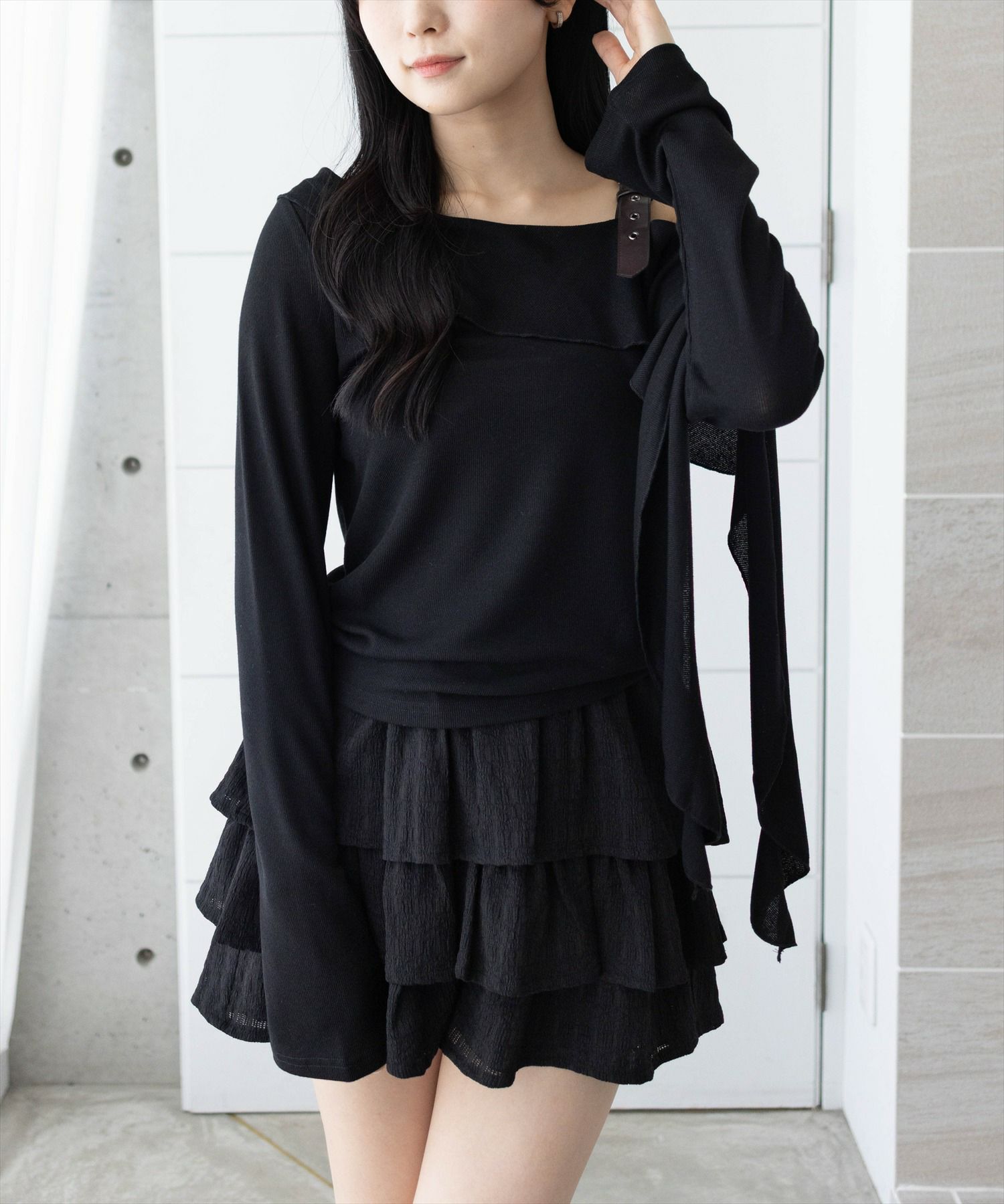 mideal バルーンワンショルダートップス チャコールグレー mideal ブラウス シャツ balloon one shoulder tops / バルーン