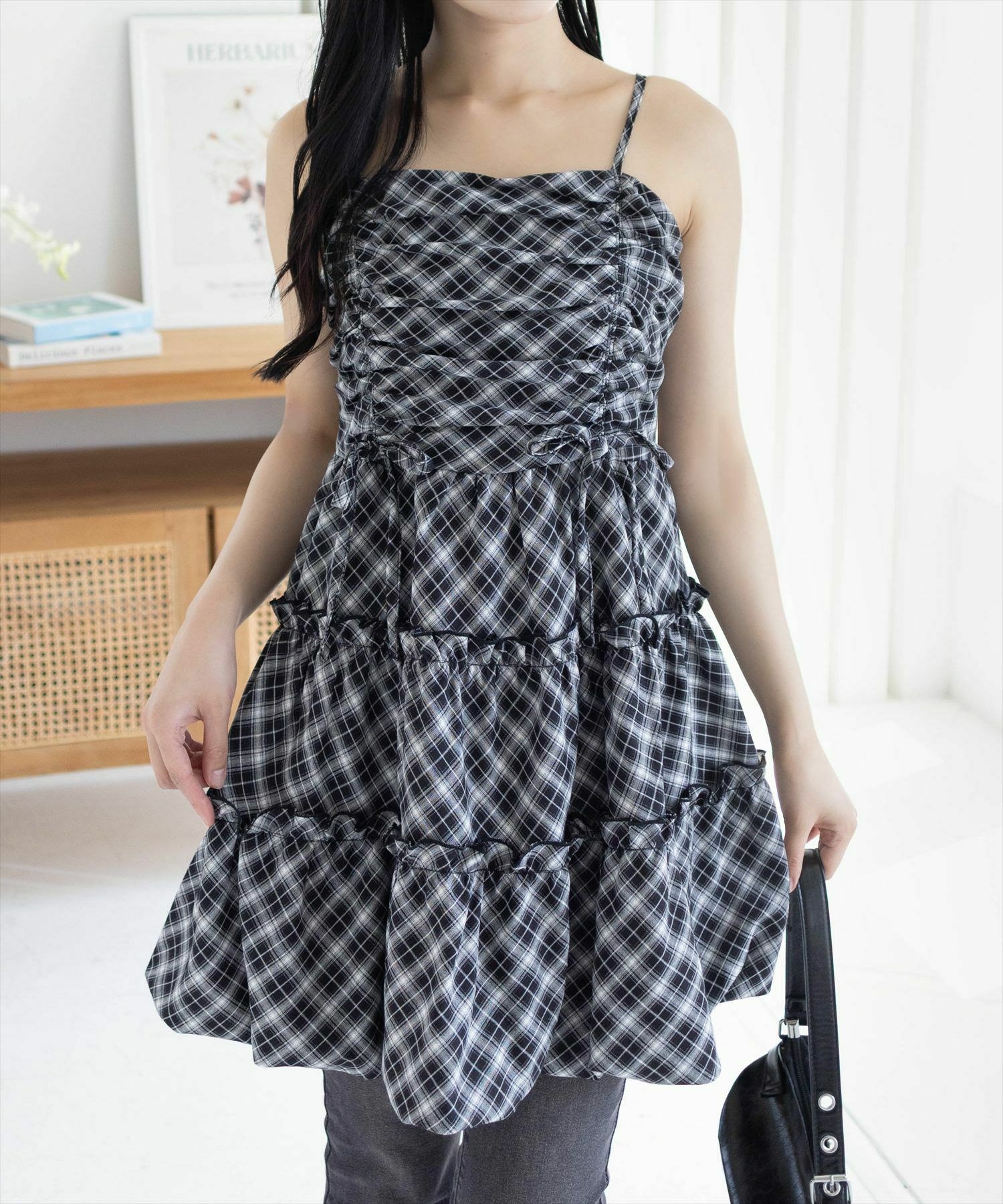 161cm/ブラック×チェック