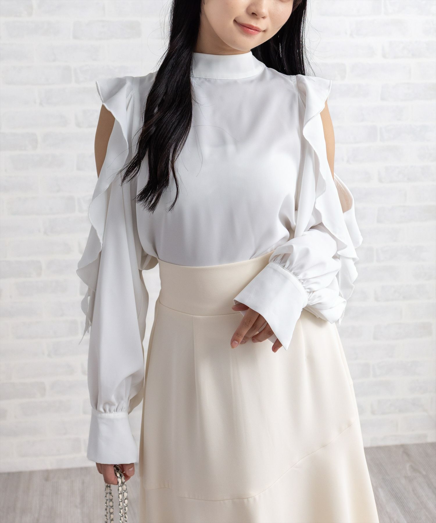 ショルダーリボンスウィムウェア　ホワイト Ambre Neige（アンブルネージュ）の「ショルダーリボンスイム