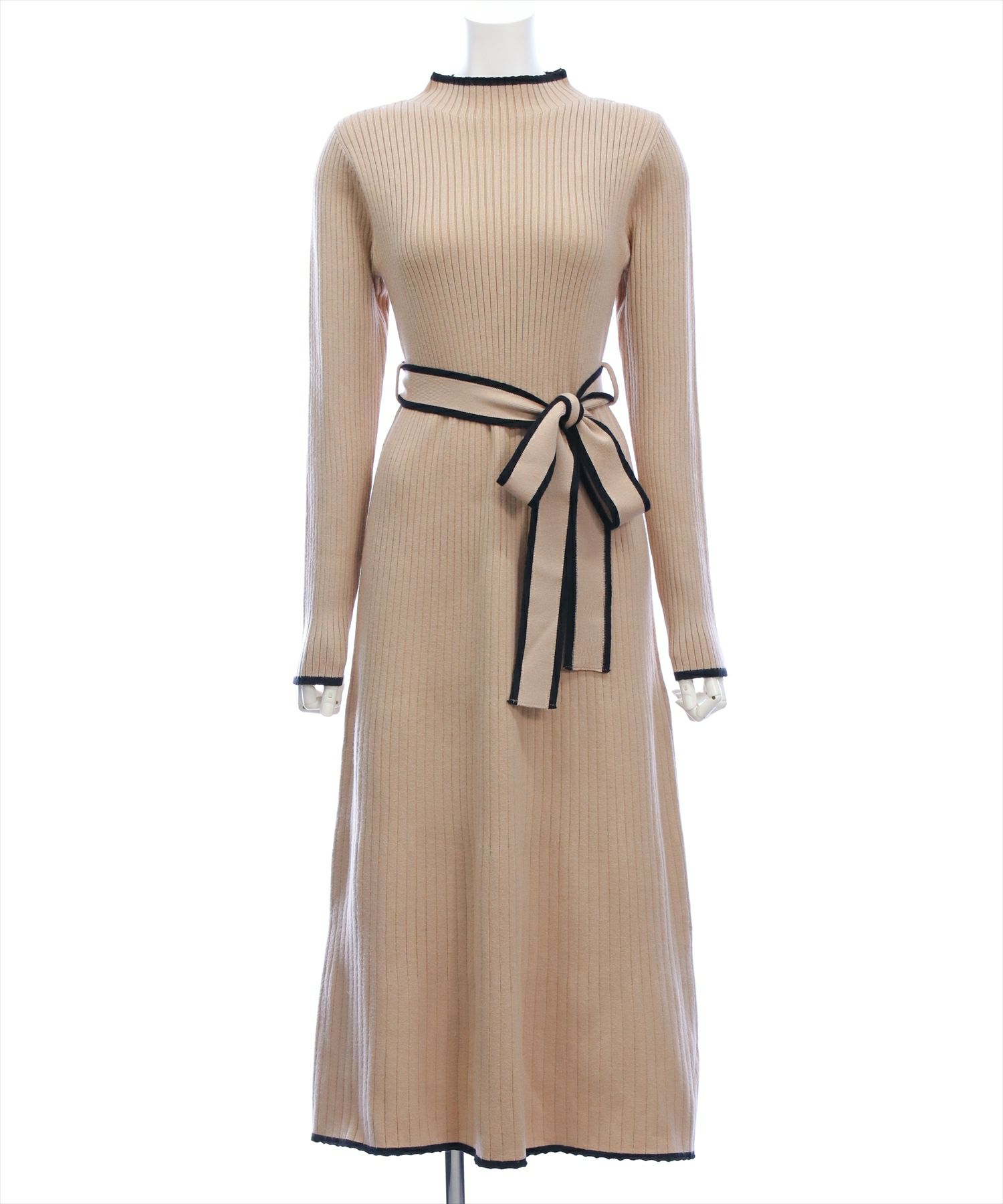 CLEAR BASIC≪AW新作≫配色リボンフレアロングニットワンピース