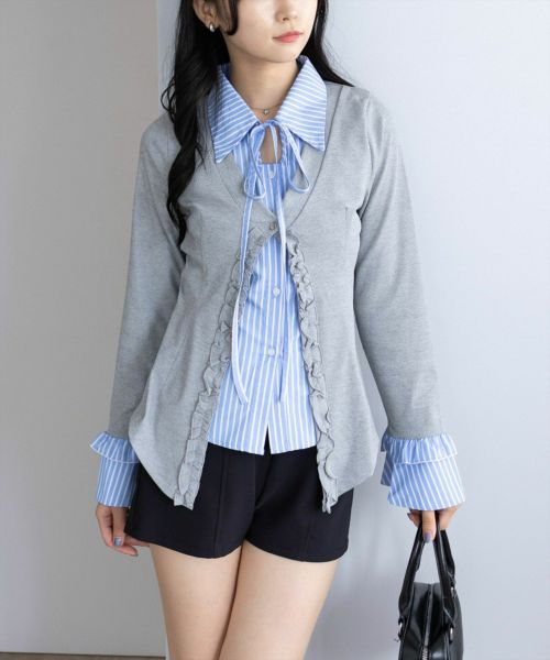 【定価72,600円】kolor 2020SS ニットドッキングストライプシャツ 定価72,】kolor 2020SS ニットドッキングストライプシャツ