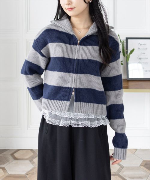 トップス m.ha clear≪WEB先行販売/AW新作≫ダブルジップニットトップス[CL9323