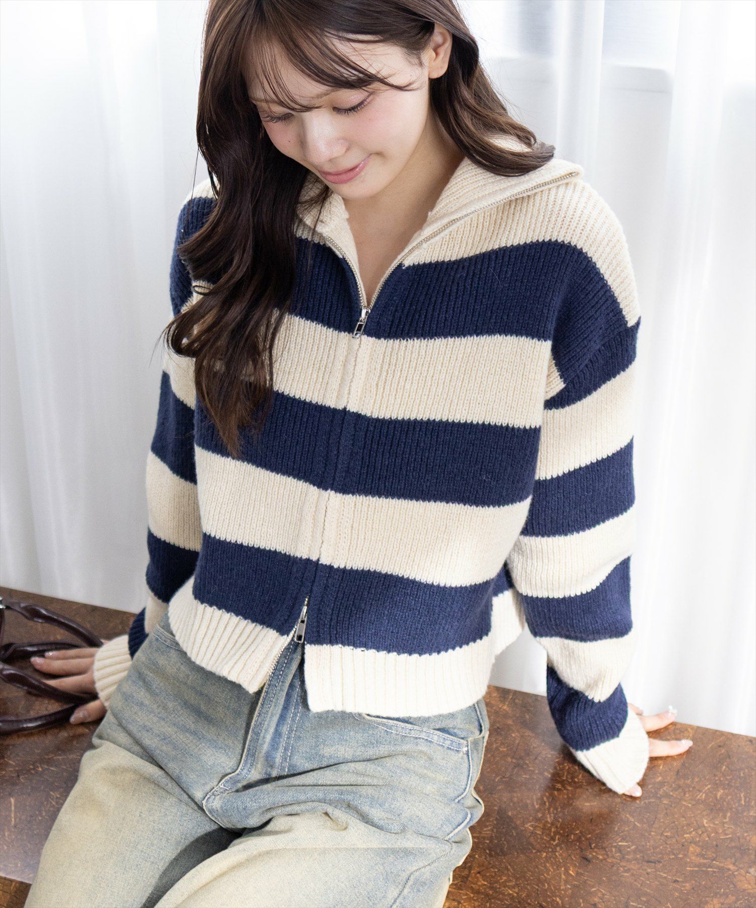 トップス m.ha clear≪WEB先行販売/AW新作≫ダブルジップニットトップス[CL9323