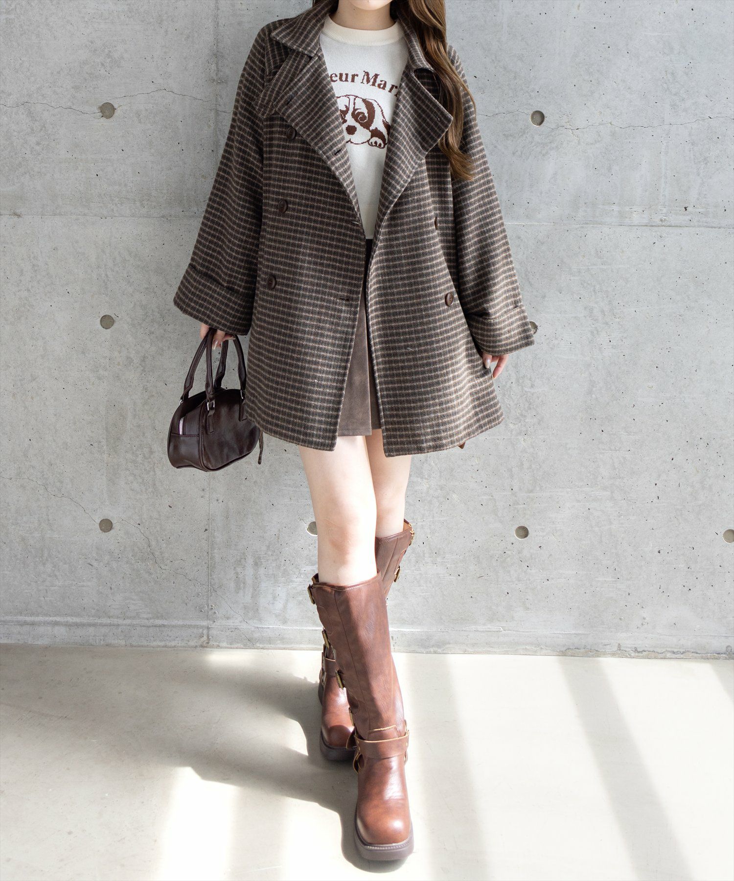 161cm/ブラウン×チェック