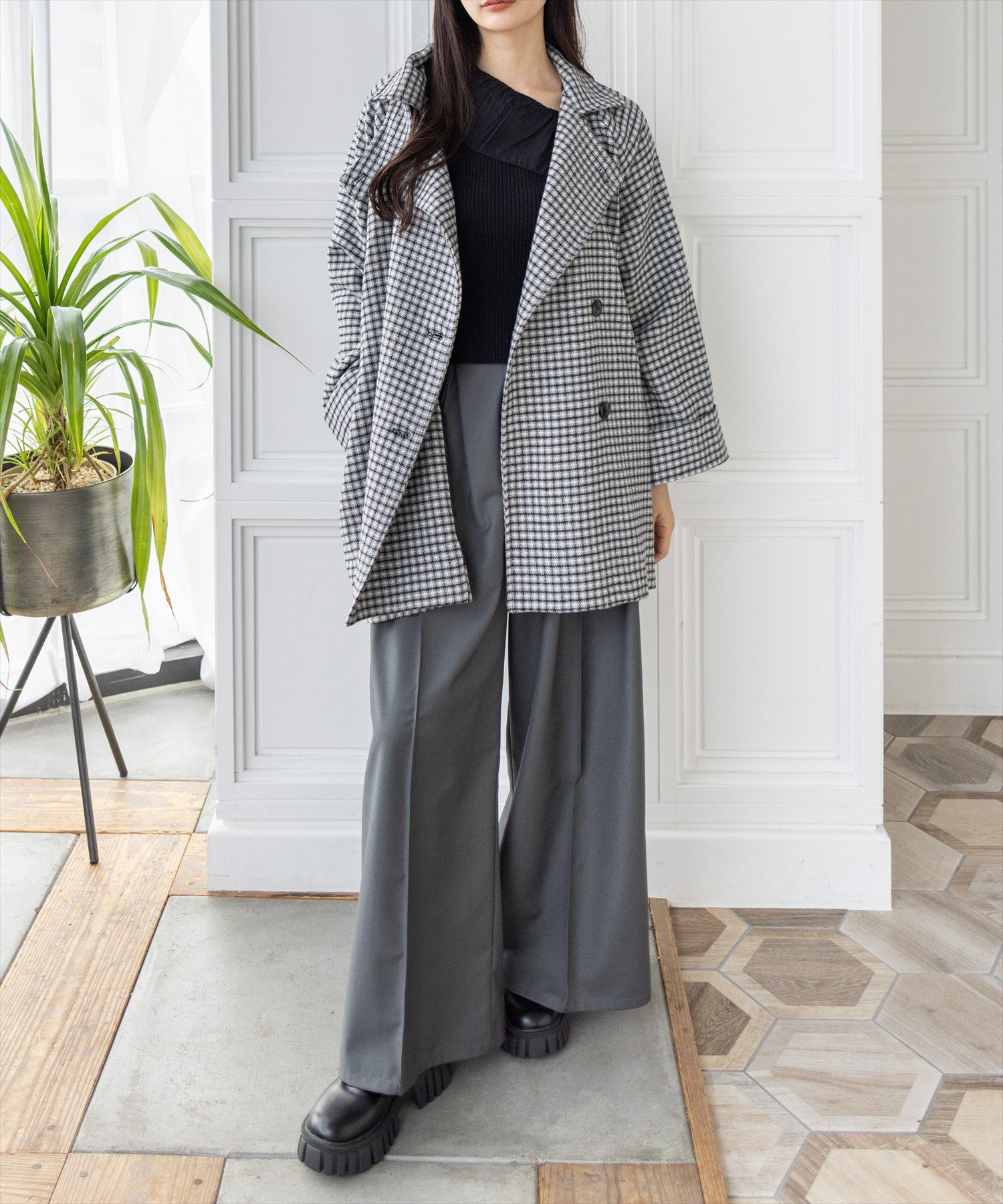 165cm/ブラック×チェック