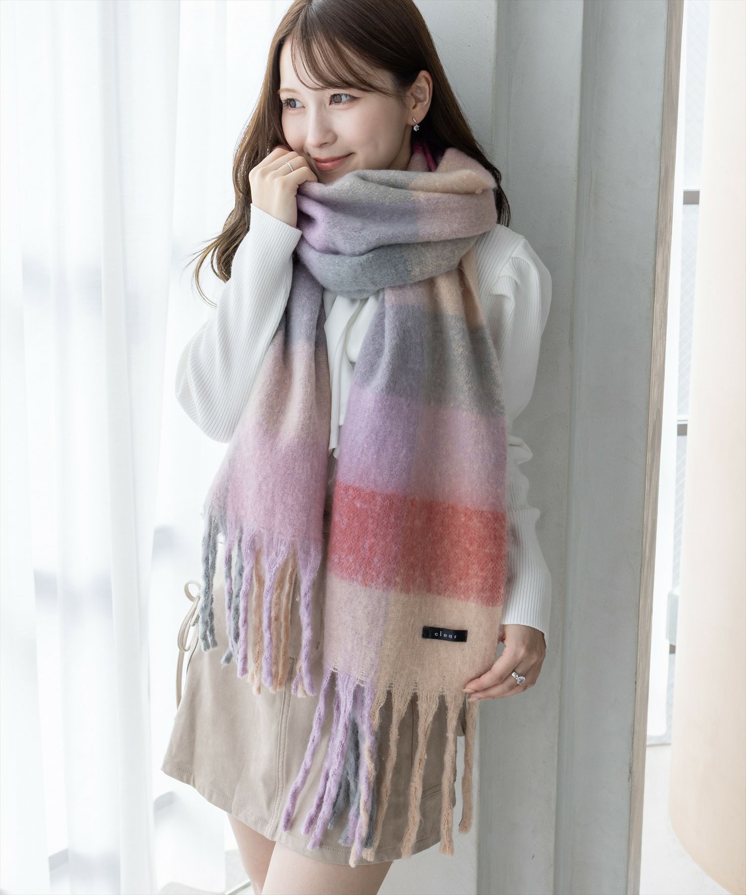 163cm/ピンク×チェック